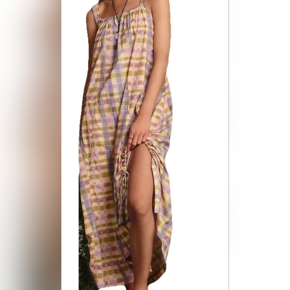 Anthropologie + Daily Practice Coming Up Midi Dress Lilac Plaid XL Boho Coquette - Picture 2 of 8